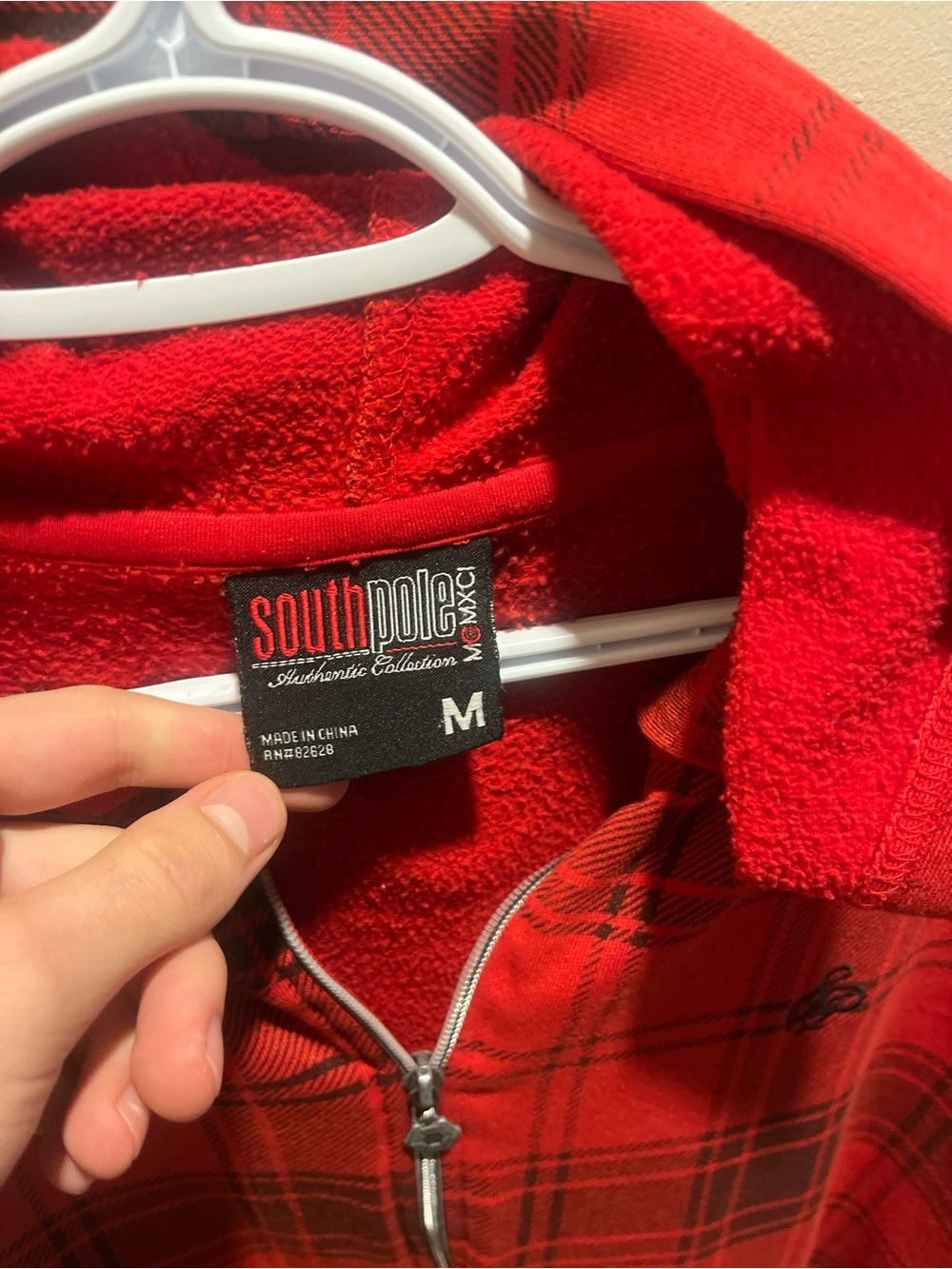 Red Plaid Zip-Up Hoodie Sweater for Men - Picture 2 of 3